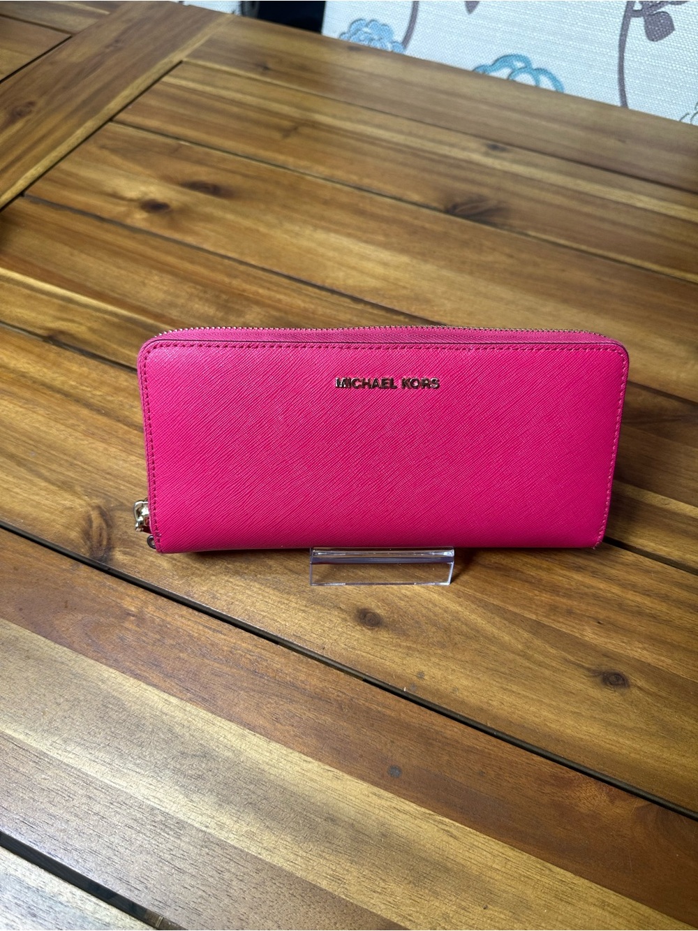 Michael Kors Hot Pink Zip-Around Saffiano Leather Wallet